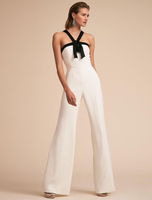 Jumpsuit Damen Overall ärmellos und Trägern und Farbblock Weiß Schlaghose Party Abendmode