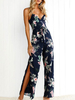 Jumpsuit Damen Overall ärmellos und Trägern und Schlitz an der Front und Printmuster Dunkelmarineblau Party Abendmode