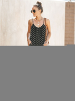 Jumpsuit Damen Overall ärmellos und Trägern und Taschen und Polka-Tupfen Schwarz Schlaghose Party Abendmode