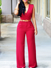 Jumpsuit Damen Overall ärmellos V-Ausschnitt Rot Schlaghose Party Abendmode