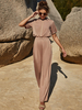 Jumpsuit Deep Apricot Turndown Kragen Kurzarm Knöpfe Stretch Polyester Straight Summer One Piece Outfit