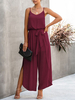 Jumpsuit mit weitem Bein Cami Straps Ärmelloser Chiffon Jumpsuit mit doppeltem Schlitz