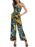 Jumpsuit Tropical Printed Ärmellose Knöpfe Gerades Bein Einteiliges Outfit