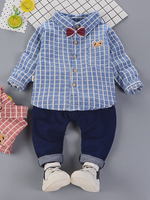 Jungen Outfit Plaid Blue Shirts und Jeans 2 Stück Set für Kinder
