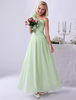 Junior Brautjungfer Kleider Hellgrün One Shoulder Blumen Chiffon Lange Blumenmädchen Kleid