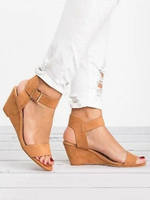Kaffee braune Keilsandalen für Frauen Schöne Terry Open Toe Keilabsatz Lässige Sandaletten