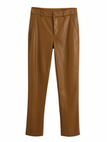 Kaffee Brown Frauen Casual PU Hosen Chaparajos Tapered Fit Hose