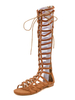 Kaffee Brown Gladiator Sandalen Micro Wildleder Upper Peep Toe Nieten Flache Damen Sandalen