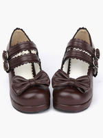 Kaffee Lolita Chunky Absatz-Schuh-Platz Absatz-Knöchel-Bügel-Schnallen-Bogen-Dekor in braun