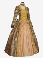 Kaffeebraunes Retro-Kostüm für Mädchen mit Tattoo-Print und Schnürung aus Satinstoff Marie-Antoinette-Kostümset Halsbandkleid Gothic-Kostüm aus dem 18. Jahrhundert