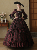 Kaffeebraunes Retro-Kostüm mit Rüschen Marie-Antoinette-Kostüm Polyesterkleid Maskenballkleid im europäischen Stil für Damen