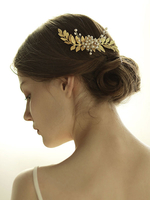 Kamm Hochzeit Kopfschmuck Gold Blatt Perlen Legierung Braut Haar Zubehör