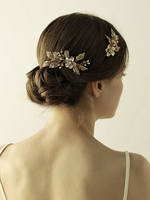 Kamm Hochzeit Kopfschmuck Gold Blume Blatt Perlen Braut Haar Zubehör