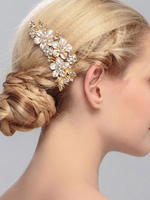 Kamm Hochzeit Kopfschmuck Gold Strass Perlen Ally Braut Haarschmuck