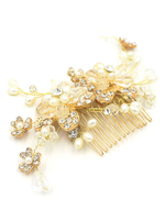 Kamm Hochzeit Kopfschmuck Gold Tone Perle Kristall Blume Braut Haar Zubehör