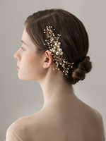 Kamm Hochzeit Kopfschmuck Perlen Gold Braut Haarschmuck