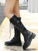 Kampfstiefel Schnürstiefel mit runder Zehenschnalle Flache Reitstiefel Kniehohe Stiefel