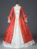 Karneval Kostüm Halloween Mittelalter Kleidung Lange Ärmel Rot und Printmuster Barock Kostüm Rokoko Kleid Renaissance Kleidung Viktorianische Königin Kostüm Faschingskostüme