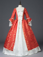 Karneval Kostüm Halloween Mittelalter Kleidung Lange Ärmel Rot und Printmuster Barock Kostüm Rokoko Kleid Renaissance Kleidung Viktorianische Königin Kostüm Faschingskostüme