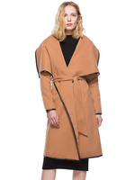 Khaki-Mantel der Frau Turndown-Kragen Langarm Wolle Unregelmäßig Lässig Wickelmantel Wärmeerhaltung Trenchcoats