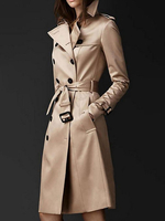 Khaki Trenchcoats Damen Turndown Kragen Langarm Zweireiher Schnürmantel