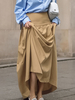 Khakifarbener plissierter langer Rock mit erhöhter Taille einfarbig eleganter Frühlingsrock für Frauen 2025