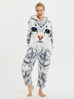Kigurumi Pyjamas Onesie für Erwachsene Polyester Katze Muster Grau Kigurumi Kostüme