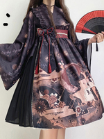 Kimono Lolita OP Kleid Bögen Langarm Lolita Einteilige Kleider