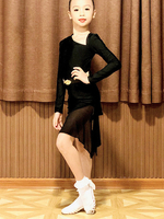 Kinder Latin Dance Kleider Mädchen Schwarz Set Lycra Spandex Kleid Dancing Wear
