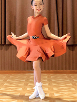 Kinder Latin Dance Kleider Orange Girl Set Lycra Spandex Kleid Dancing Wear