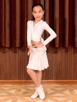 Kinder Latin Dance Kleider White Girls Set Lycra Spandex Top Rock Tanzkostüm