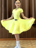 Kinder Latin Dance Kostüm Gelbe Mädchen Lycra Spandex Kleid Latin Tänzerin Kostüm