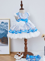 Kinder Lolita Kleid Blue Bows Rüschen Tutu Kleid