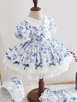 Kinder Lolita Kleid Blumendruck Blumenmädchen Kleid