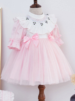 Kinder Lolita Kleid Rosa Schleifen Tüll Halbarm Tutu Kleid