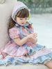 Kinder süße Lolita Kleid Kopfbedeckung rosa Kurzarm blau Schleife Rüschen Polyester Kinder Prinzessin einteiliges Kleid