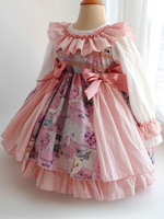 Kinder süße Lolita Kleid Kopfbedeckung rosa Rüschen Polyester Langarm Schleife Kinder einteilig Kleiderhut