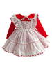 Kinder süßes Lolita Kleid rotes Polyester Langarm Kinder einteiliges Kleid