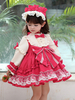 Kinder Sweet Lolita Kleid Kopfbedeckung Rote Schleifen Polyester Spitze Langarm Kinder Einteilige Prinzessin Kleid