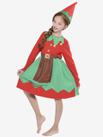 Kinder Tunika Kleid für Weihnachten Rot Polyester Faser Hut Kleid Weihnachtsferien Kostüme Full Set
