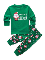 Kinder Weihnachtspyjamas Weihnachtsmann Grün gestreifte Oberseite und Hosen Faschingskostüme
