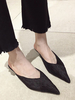 Kitten Heel Mules Satin Schwarz Spitze Zeh Slip On Slide Schuhe