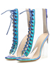 Klare Stiefel Schnüren Peep Toe Plexiglas Absätze Transparente Chunky Heel Booties