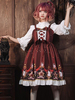 Klassisch Lolita JSK Kleid Print Bow Ruffle Lace Burgund Lolita Jumper Rock