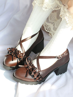 Klassisch Lolita Pumpe 2021 Bow Ruffle Strappy Chunky Heel Lolita Schuhe