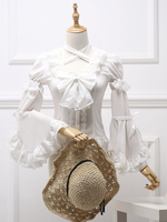 Klassische Lolita-Bluse Royal Fairytale Lace Bow Ruffle Chiffon weißes Lolita-Shirt