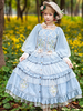 Klassische Lolita-Blusen Infanta Bows Lace Long Sleeves Lolita Top Top Blumendruck Blau Grau Lolita Shirt