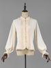 Klassische Lolita-Blusen Lolita Top Ecru Weiß Lange Ärmel Spitze Rüschen Lolita Shirt