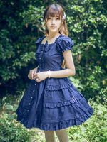 Klassische Lolita Kleid geschichtet Rüschen Lolita Kleid Kurzarm Lolita Op Kleid mit Schleife