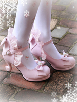 Klassische Lolita Pumps Bow Riemchen Rüschen Deep Blue Lolita Schuhe